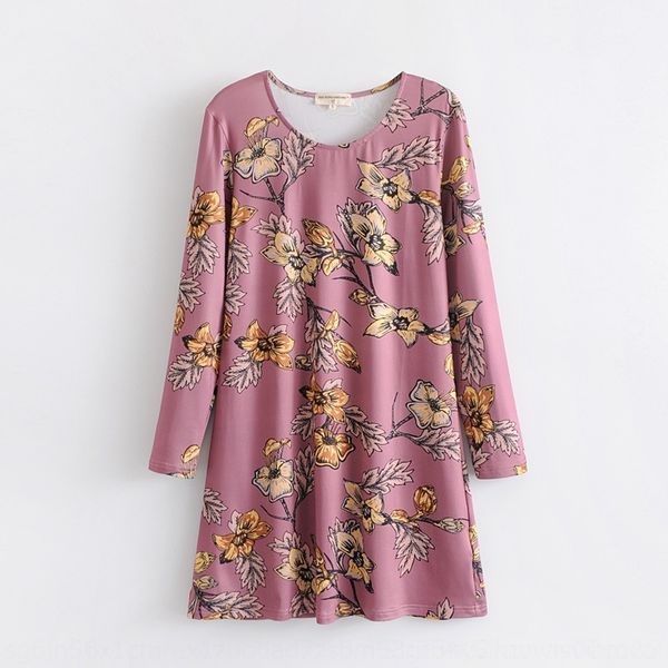 

7pzvy h0137-women's 2020 new print neck flower print long sleeve dress 2020 new round neck pullover h0137-women's dressflower roun, Black;gray