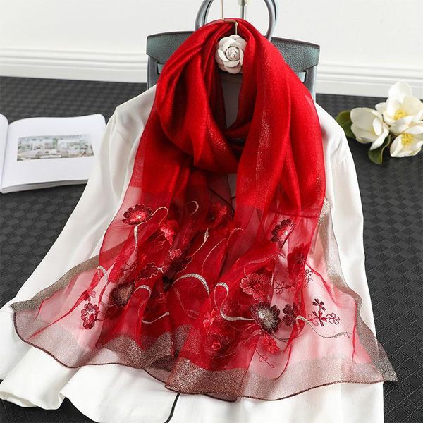 

scarves 2021 floral embroidery real silk wool scarf for women winter shawls hijab wraps bandana foulard wholesale, Blue;gray