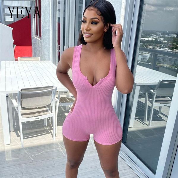 

women's jumpsuits & rompers yeya summer casual solid ribbed v neck vest short jumpsuit womens sleeveless skinny playsuit street style o, Black;white