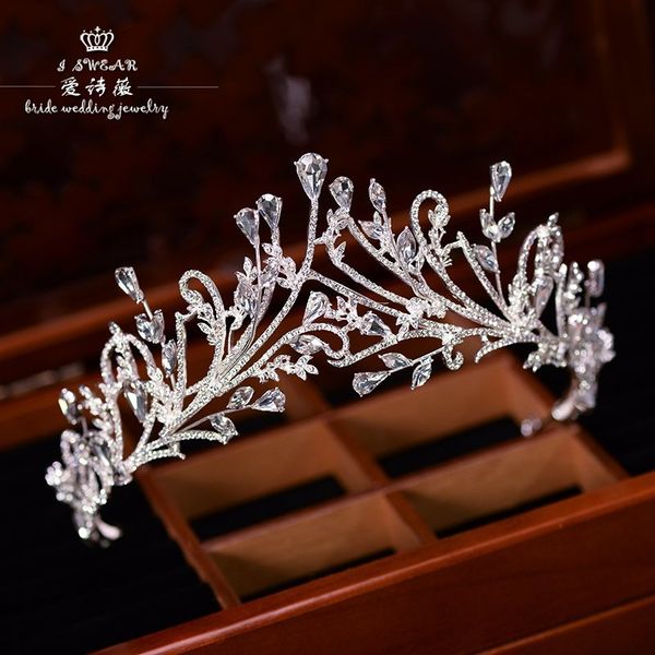 

aisiwei fashion japanese and korean rhinestone alloy bridal hair wedding dress queen crown headdress accessories, Silver