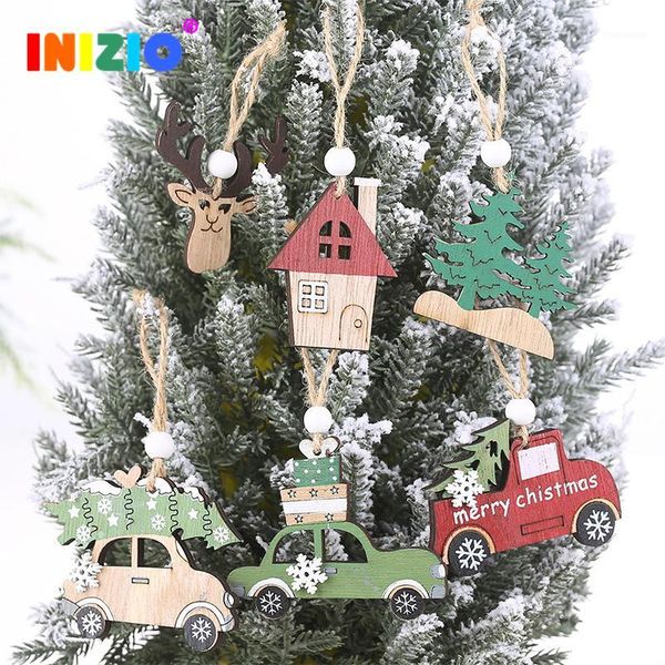 

christmas decorations wooden creative pendants elk cabin car ornaments small tree hanging pieces1