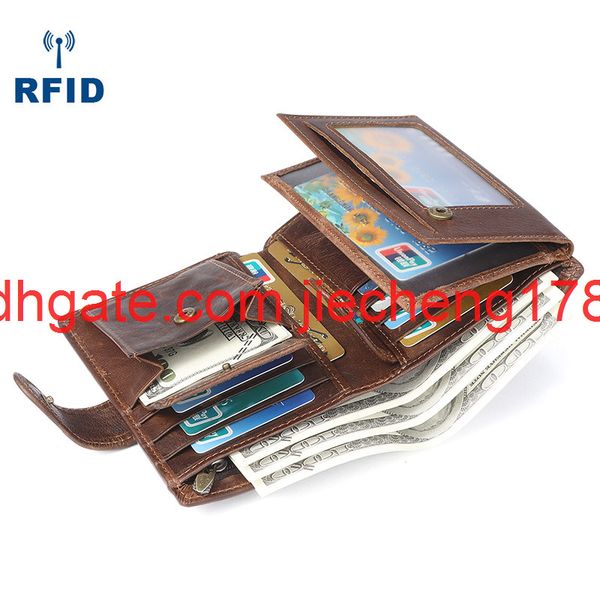 

new leather men's wallet crazy horse cow leather men's bag business casual short wallet, Red;black