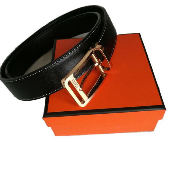 

new fashion men business belts ceinture smooth gold silver buckle genuine leather belt for women waist belt with box ing, Black;brown