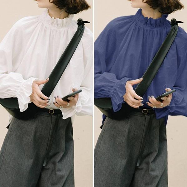 

female chic blusas zanzea women flare long sleeve shirts office work lady stand collar plain blouses cotton solid tunic 1, White