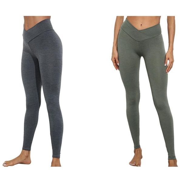 

2 pcs ladies yoga seamless peach slim hip leggings high waist fitness leggings gray s size & army green s size, White;red