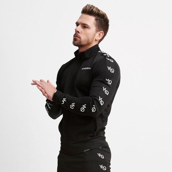 

brother fitness men's print coat muscle autumn winter slim zipper casual cardigan sportswear, Gray