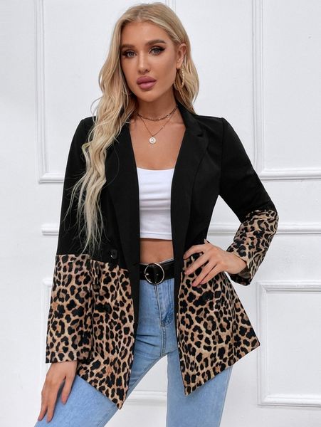 

houndstooth pattern double breasted lapel collar blazer i8y3#, White;black