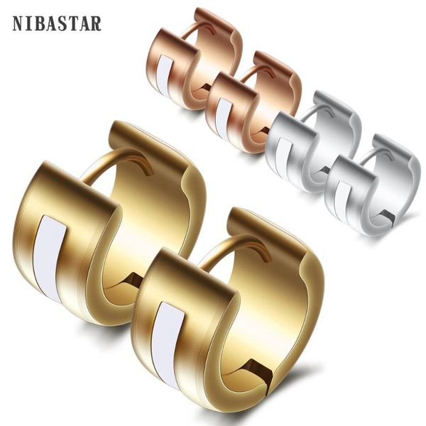 

7mm wide two colors 316l stainless steel hoop earrings for men women wholesale rock enamel jewelry earrings, Golden;silver