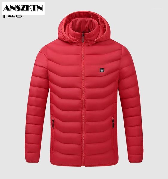 

men's down & parkas anszktn zone 4 heating suit heated winter warm electric usb jacket infrared men smart outdoor hooded warm1, Black