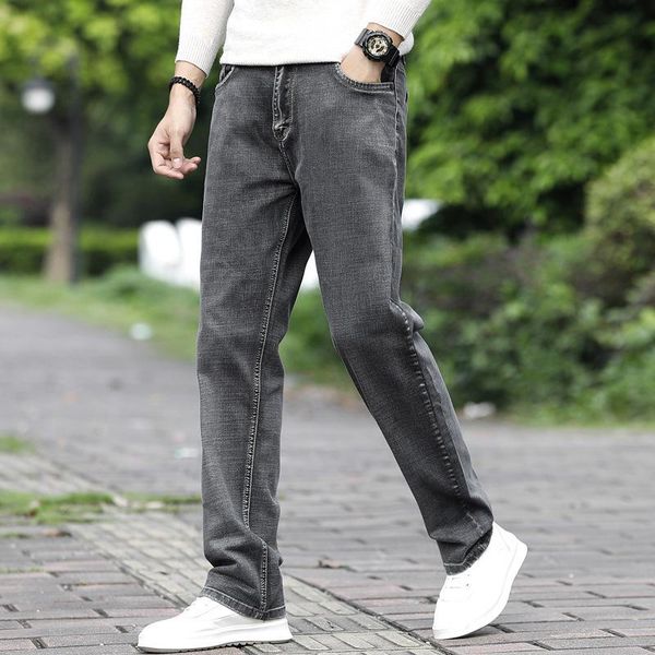 

men's jeans spring summer loose men business cotton fabric classic brand straight denim pants for male casual trousers mens, Blue