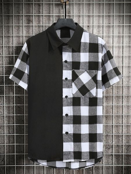

men buffalo plaid print high low hem shirt y1cq#, White;black