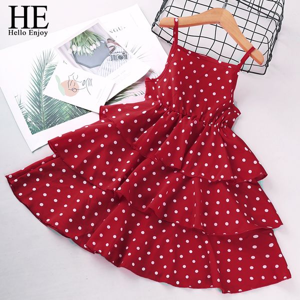 

he hello enjoy girls red dresses 2020 summer teenagers dot sling elegant female children cake dress girls clothing 4 6 8 12 year lj200825, Red;yellow