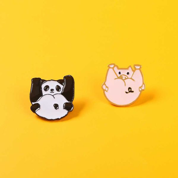 

panda and pig cute brooch waist closing pin fixed button silk scarf neckpin sweater trinket metal badge, Gray