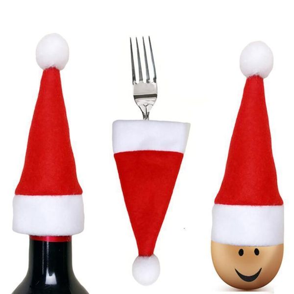 

santa hat pocket fork knife cutlery holder xmas tableware organzier mini new year hats christmas decoration dhf531