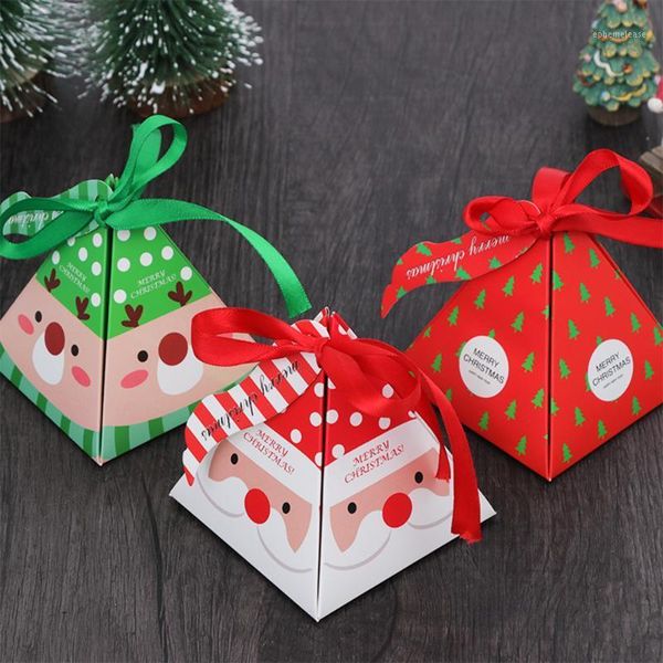 

10 pcs christmas theme triangle pyramid gift box xmas tree ornament cookie candy boxes new year decorations souvenir package box1