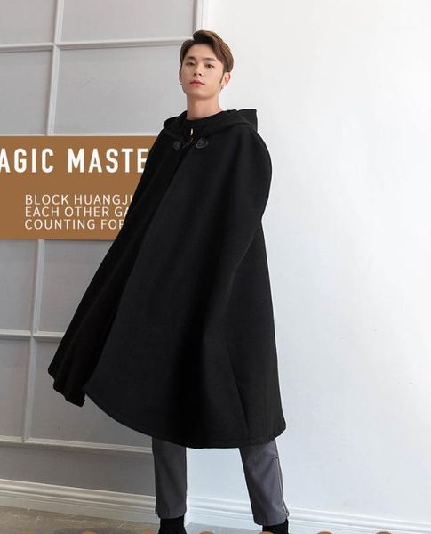 

hooded cloak long over the knee japan and korea fashion retro sleeveless autumn and winter tide wizard coat cape1, Black