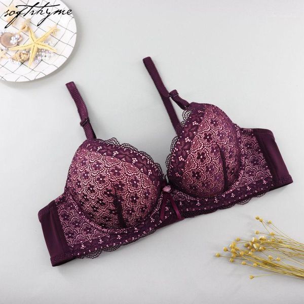 

bras softrhyme lace adjusted straps bra women padded lingerie push up plus size add two cup underwire brassiere1, Red;black