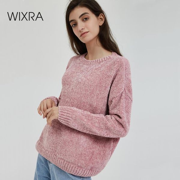 

wixra women sweater solid female o neck chenille warm thick ladies knitted basic for daily pull jumpers autumn winter y200722, White;black
