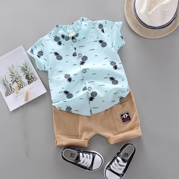 

children summer baby boy clothing sets summer baby boys short sleeve crown pattern shirt + denim pants clothes set 51, White