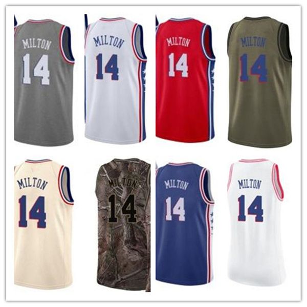 

custom 2021 76er style jerseys black white green army green 14 shake milton basketball jersey ing, Black;red