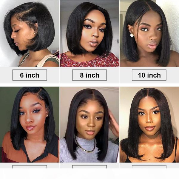 

malasian non remy short bob lace closure human hair wigs natural color straight 4*4 lace closure wigs pre plucked bleached knots, Black;brown
