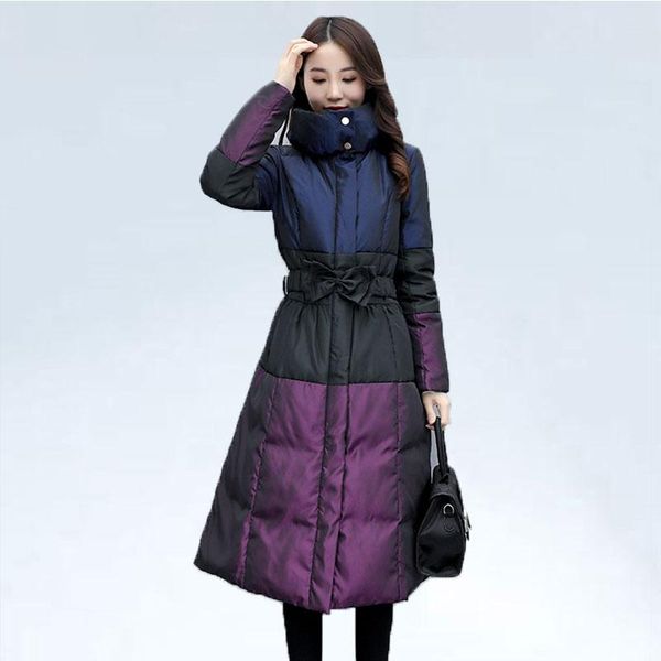 

winter coat women thicken fashion casual stitching down cotton jacket simple temperament slim warm parka collar female outerwear, Black