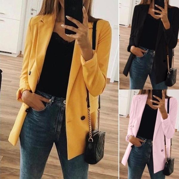

women 2021 fashion office wear pockets blazers coat vintage notched collar long sleeve female outerwear chic, White;black
