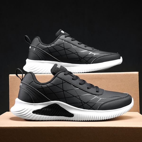 

hucdml leather mens shoes black casual lace-up male footwear outdoor sneakers walking chaussure homme support dropshipping, Red;white