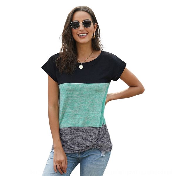 

women's short sleeve t-shirt summer new three color contrast design slant collar short sleeve loose 251840 coat t-shirt clrf7, White