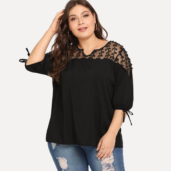 

plus size summer fashion casual chiffon bow blouse mesh tee female womens half sleeve shirt blusas femininas clothing, White