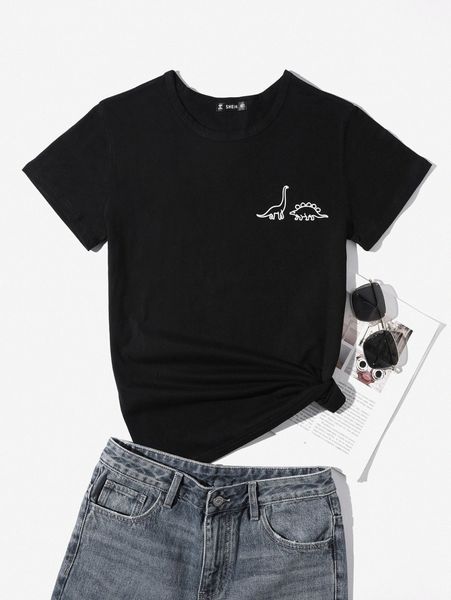

plus dinosaur print tee q1ga#, Black