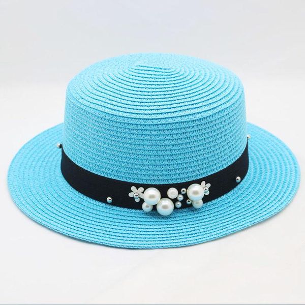 

suogry women summer beach sun cap 2020 new brand flat straw hat men sailor hats bone feminino, Blue;gray