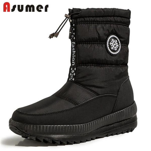 

asumer 2021 новые прибытие bootle boots женские женские обувь круглый носок комфортабельный теплый толстый мех вниз водонепроницаемые лодыжк, Black