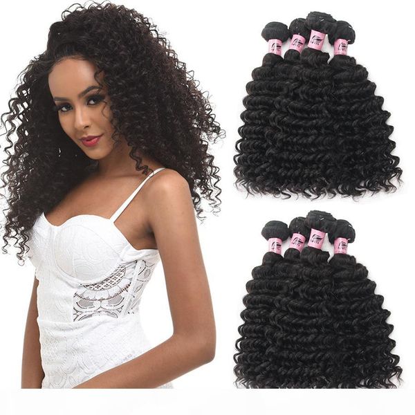 

nami hair brazilian virgin hair wefts deep wave 4 bundles 100% human hair extensions natural color, Black