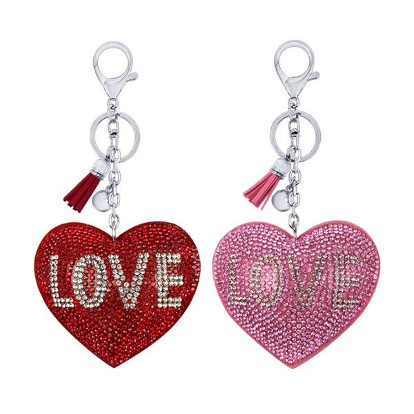 

keychains rhinestone korean flannel love shape keychain pendant tassel bag accessories car keyring charm, Silver