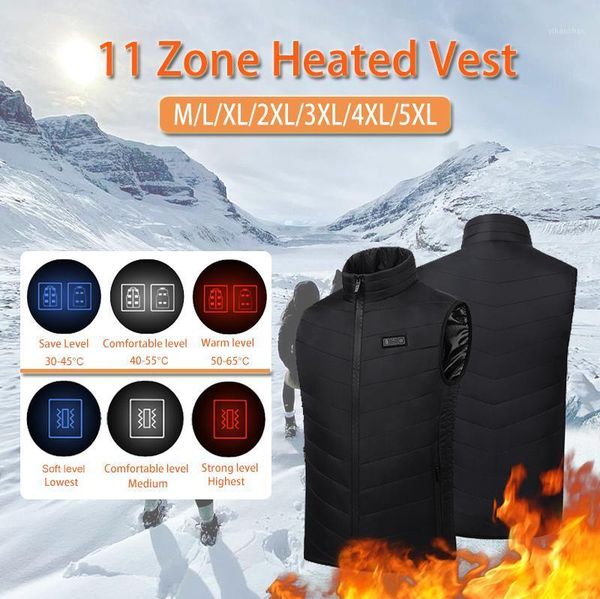 

11 areas smart heating cotton vest usb charging electric heating vest men women outdoor flexible thermal winter warm jacket1, Black;white