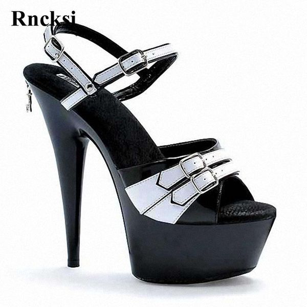 

sandals rncksi fashion pole dance women shoes night club 15cm high heels stiletto with platform, Black