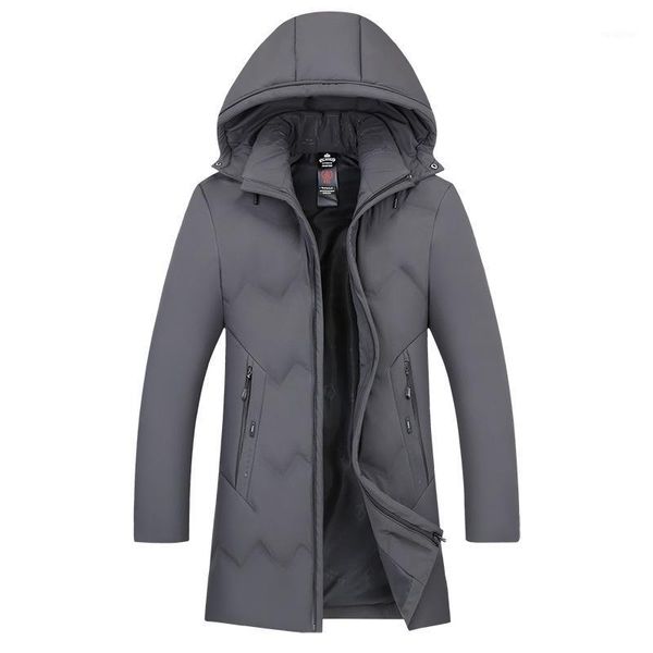 

down jacket] middle aged and elderly white duck down men's middle and long thick hooded father's winter coat1, Black