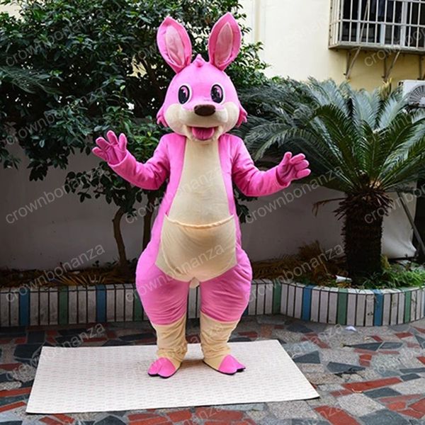

halloween pink kangaroo mascot costume cartoon character outfit suit adults size christmas carnival birthday party outdoor outfit, Red;yellow