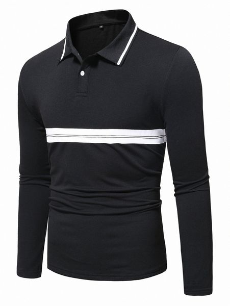 

men contrast panel striped trim polo shirt f6qe#, White;black