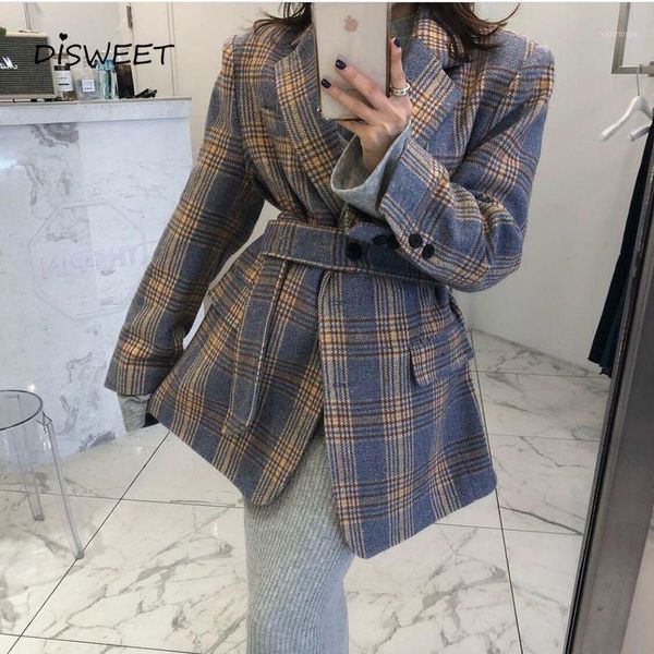 

striped notch suit jacket ladies simple long-sleeved single-breasted belt ladies blazer autumn winter slim tweed jacket1, White;black