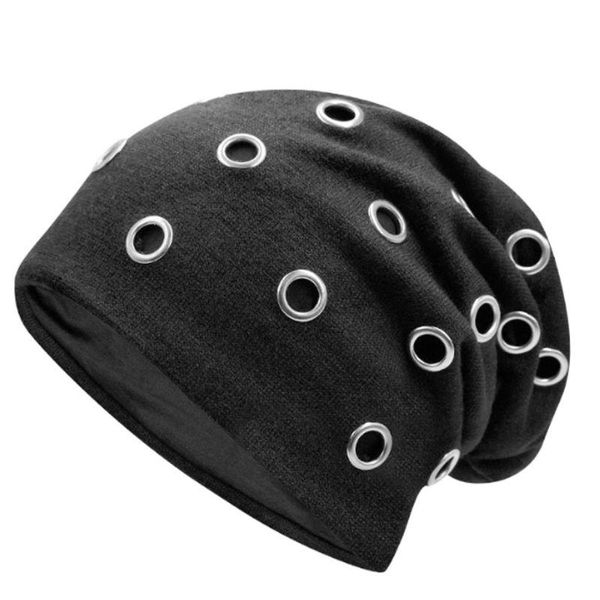 

beanies winter knit beanie hat hip hop punk metal circle ring slouchy skull cap d08e