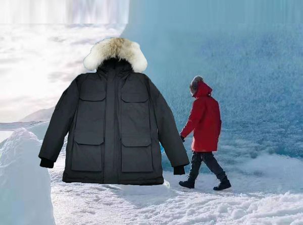 

winter new men's outdoor warm white duck down mens wind proof waterproof hooded wolf fur parka coat, Black