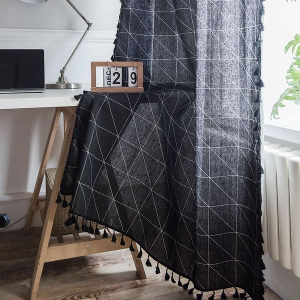 

curtain & drapes 1pc window sheer for bedroom living room french plaid printed linen semi blackout curtains home interior1