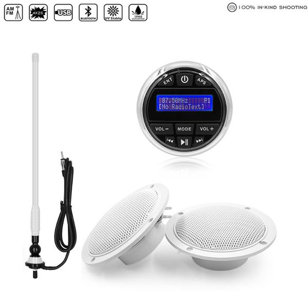 

marine bluetooth stereo waterproof boat radio audio system dab+ receiver+4" marine speakers+fm am antenna for atv utv motorcycle car