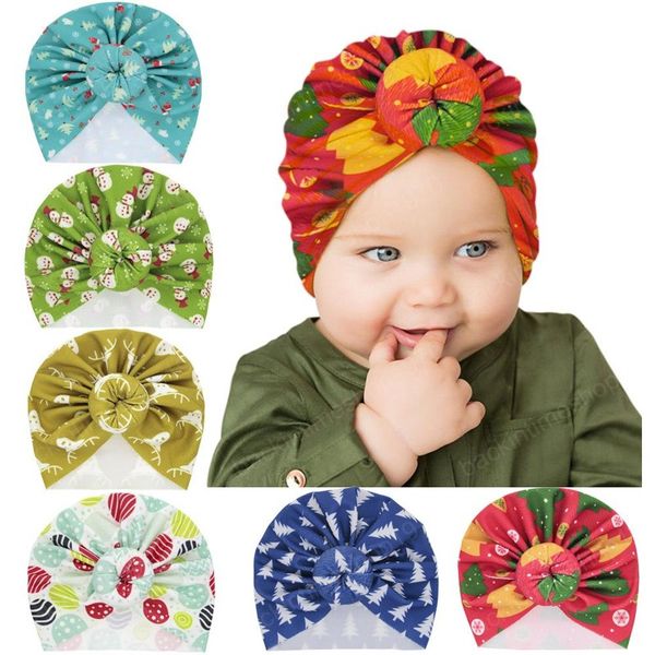 

6 styles christmas snowman deer cute infant toddler ball knot indian turban cap kids spring autumn caps baby donut hat hairband, Yellow