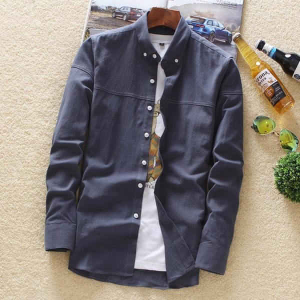 

2020 new mens shirt cotton solid color business casual social shirts korean slim fashion long-sleeved shirt male black white1, White;black