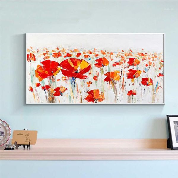 

abstract oil painting red flower wall art picture canvas painting for living room no frame modern decoration art1