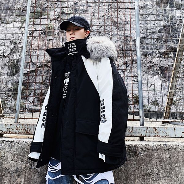 

2021 New Parka Winter of Warm Thick Men Parkas Fur Collar Hoodie Fashion Outward Pocket-block Casual Jacket Hjrf V0VP, Black