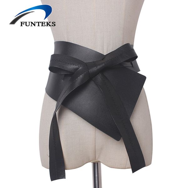 

wholesale irregular wide belt for women adjustable bandage dress girdle women&#39s black soft pu strap female bow-knot wide waistband, Black;brown